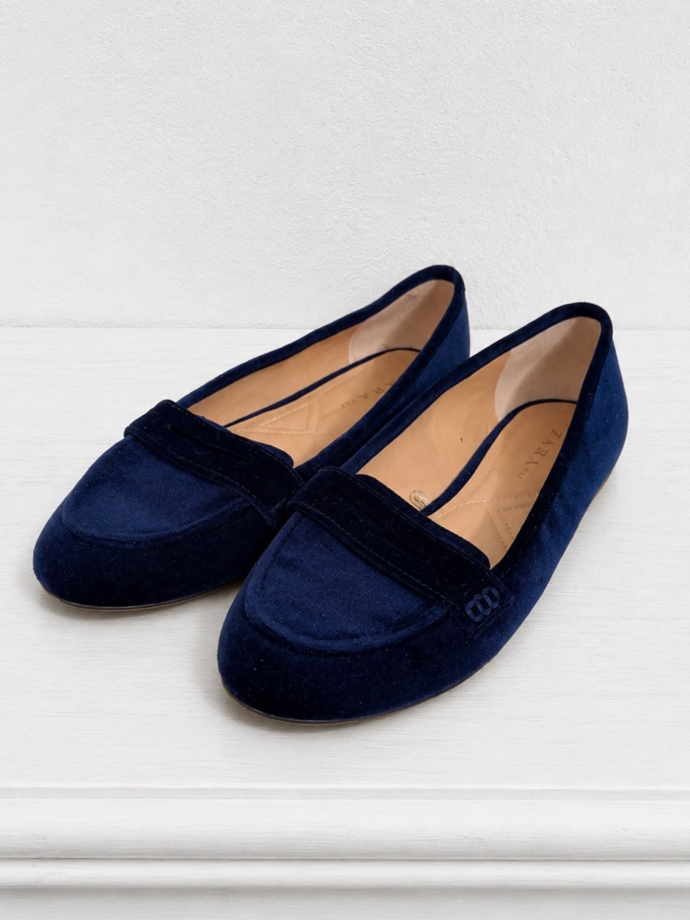 Zara Dark Navy Blue Velvet Loafers Flats Slip On Penny Loafers EU 38 US 7.5 - Picture 7 of 7